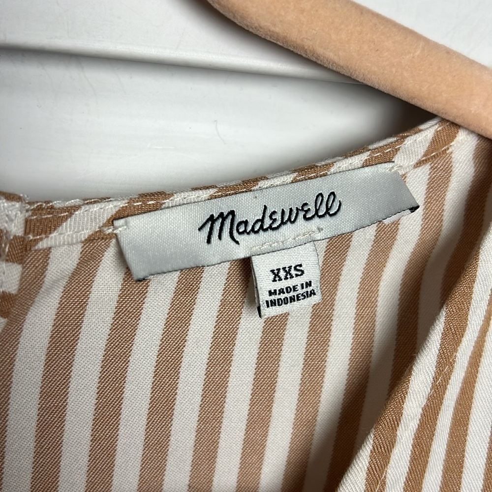 Madewell Striped Button Back Easy V-Neck Dress Size XXS Stripe Earthen Clay - Picture 6 of 11